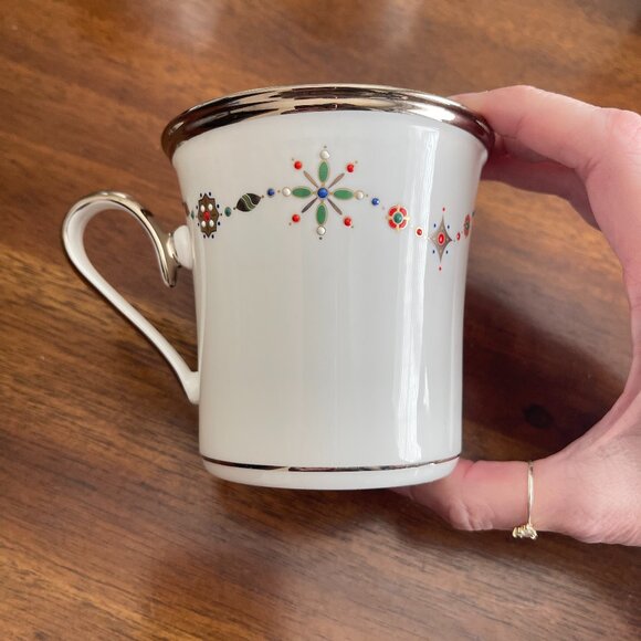 SET: Square Salad Plate w/Matching Mug Solitaire White Christmas by Lenox -4 ava - Picture 3 of 5